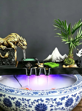 循环流水摆件流水器乌金石造景摆件过滤器养鱼制氧鱼缸石槽装饰
