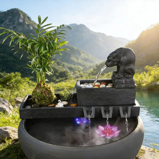 中式简约鱼缸鱼池造景景观水循环流水天然石头流水过滤器装饰摆件