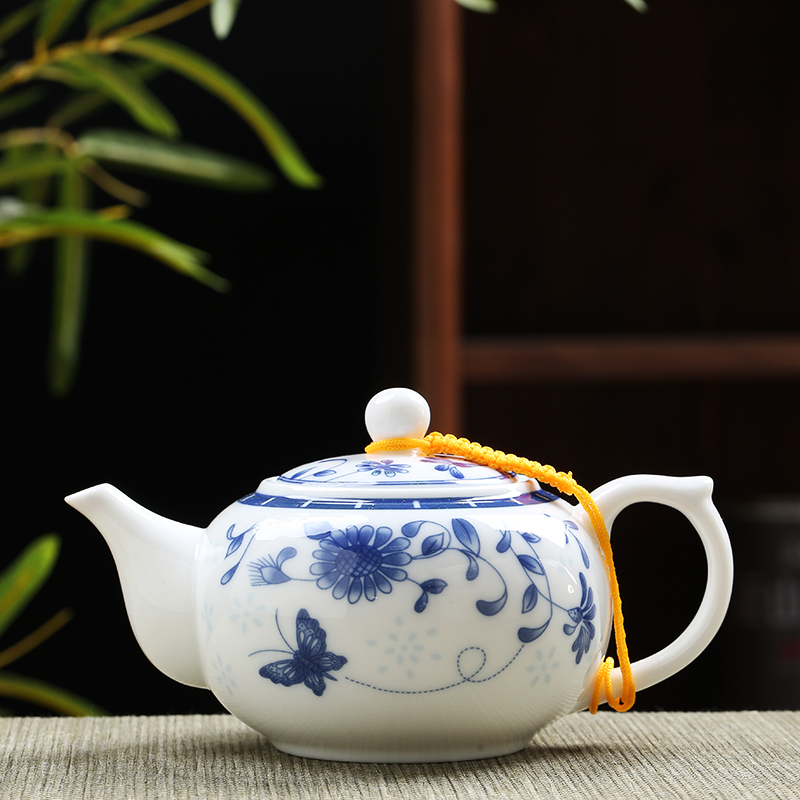 青花白瓷陶瓷冰裂开片汝瓷功夫红茶泡茶单壶家用一人用茶壶茶杯