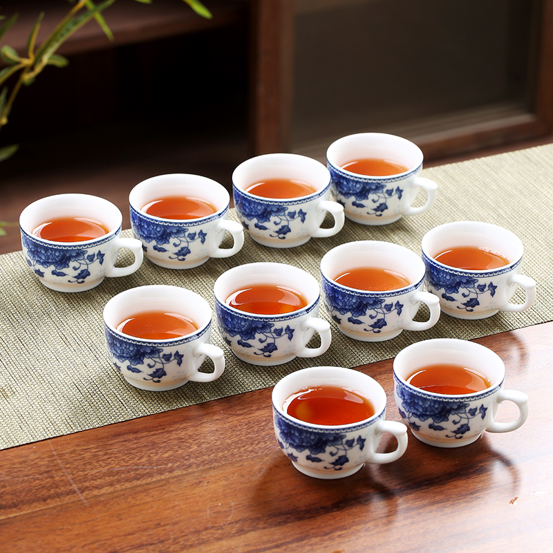 6个青花经典款陶瓷手柄小杯子