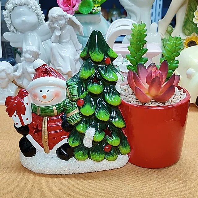 新品陶瓷圣诞老人七彩夜灯多肉花盆摆件/非偏满23包邮部分瑕