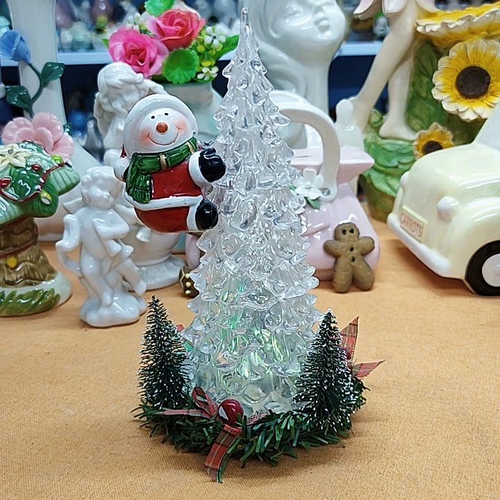 新品陶瓷雪人水晶圣诞树七彩夜灯摆件高19/非偏满23包邮部分瑕