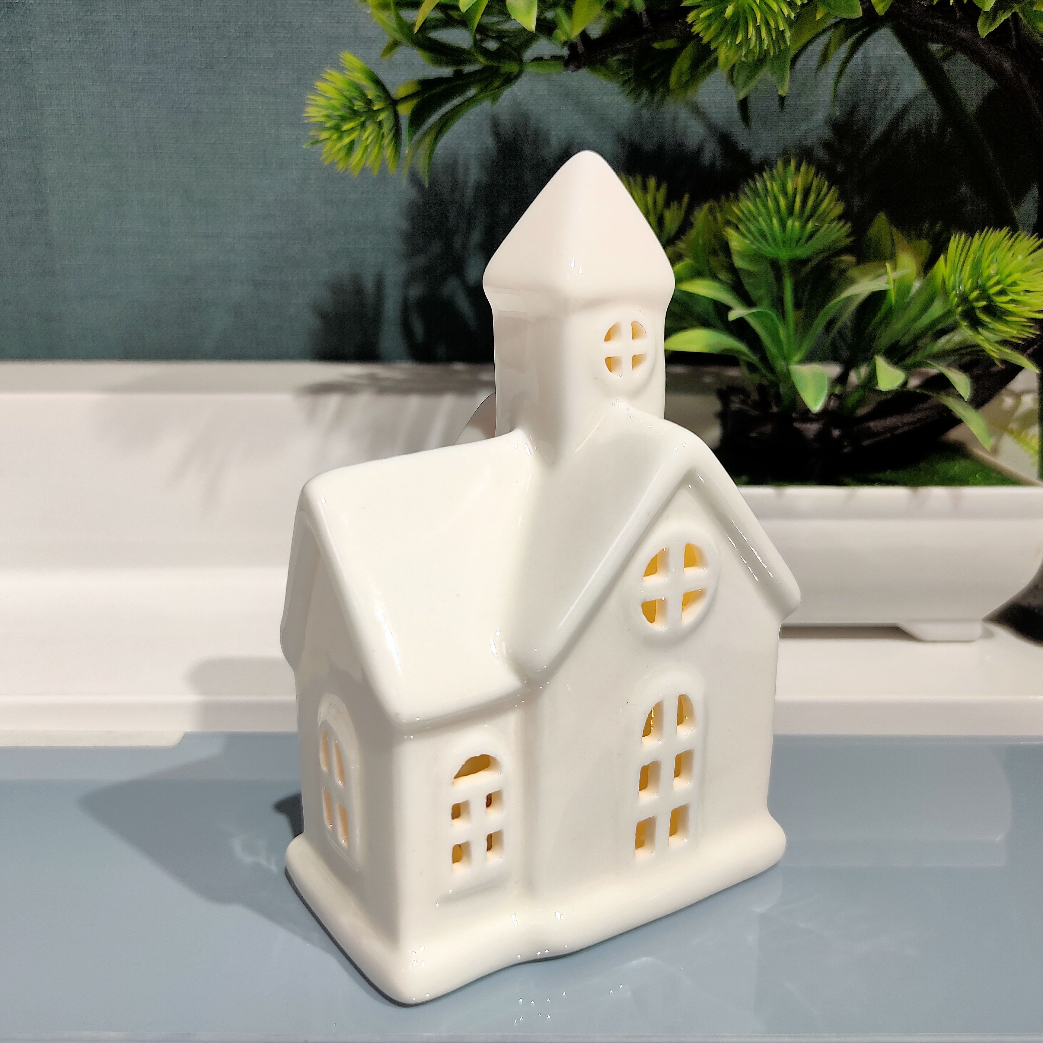 新品高温白瓷亮釉夜灯房子摆件/高12.5