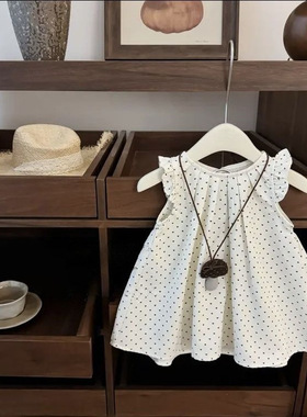可爱韩国童装女宝宝夏季新款时尚波点飞袖洋气背心公主裙0168A026