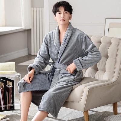 男士睡袍牛奶浴袍法兰绒睡衣长袖套装加厚大码绒冬季长款家居服男