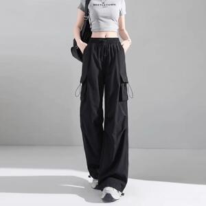 黑色速干工装裤女夏季薄2026新款酷飒风宽松运动登山防晒冲锋裤子