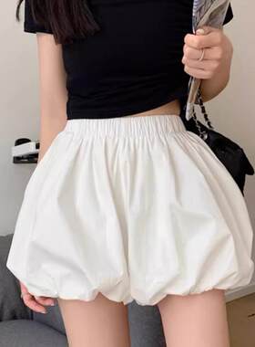 白色花苞蓬蓬半身裙女2024春夏季高腰a字蛋糕短裙裤小个子显瘦包