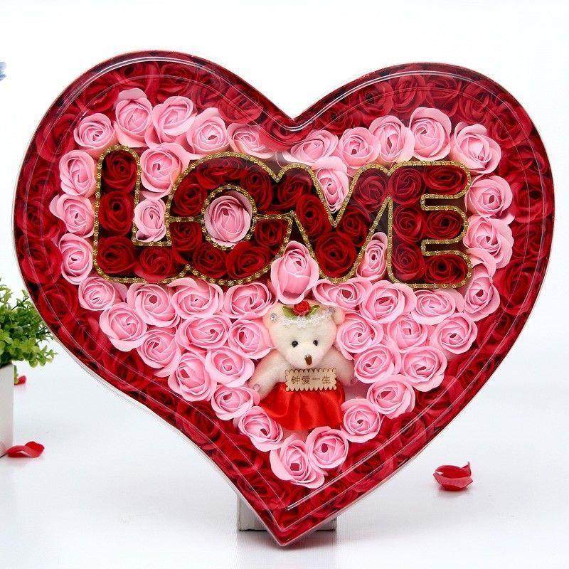 七夕情人节礼物99朵永生玫瑰香皂花新款LOVE爱心礼盒玫瑰送女友花