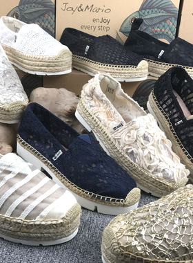 jm快乐玛丽女鞋52051W蕾丝厚底增高一脚蹬懒人休闲帆布鞋子02015W