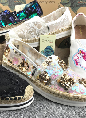 jm快乐玛丽女鞋松糕底亮片镂空蕾丝懒人鞋子51298W 51295W 51297W