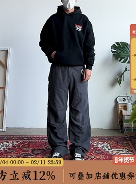 BBCN STORE美式复古宽松伞兵工装裤褶皱男女直筒抽绳束脚休闲长裤