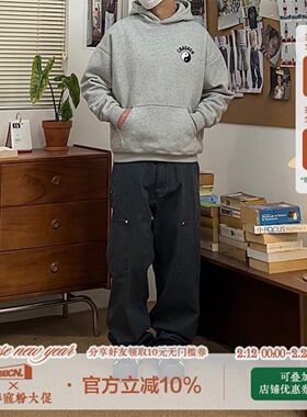 BBCN STORE秋冬重磅360G水洗做旧工装裤男宽松伐木裤纯棉百搭直筒