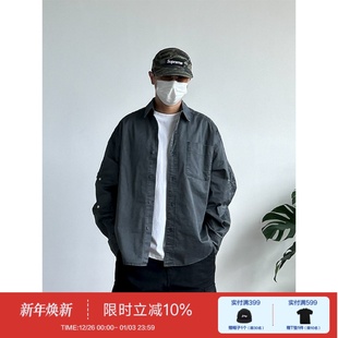 宽松休闲百搭长袖 BBCN 衬衫 复古街头水洗做旧工装 衬衣 STORE美式