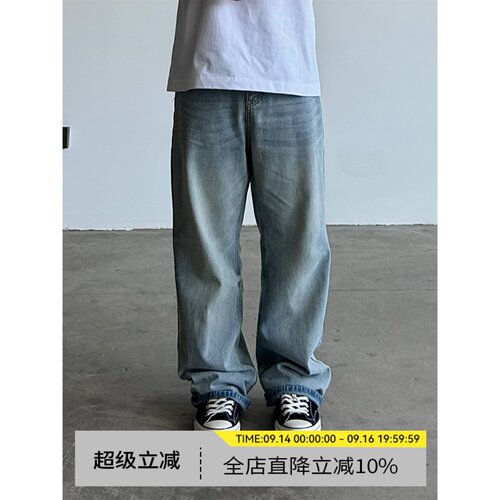 美式复古牛仔裤男潮牌宽松
