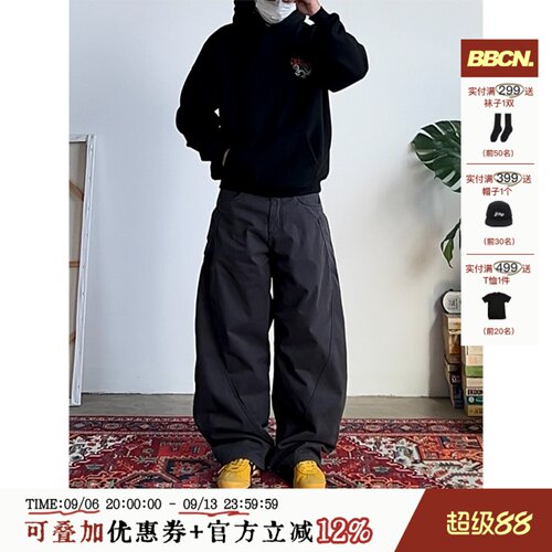 美式水洗复古加绒工装弯刀裤
