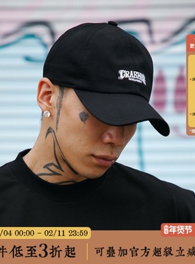 CRASHER花体字软顶弯沿帽老爹帽西海岸嘻哈可调节弯檐棒球帽