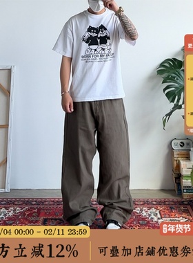 BBCN STORE美式基础款半松紧腰直筒宽松牛仔裤水洗做旧长裤