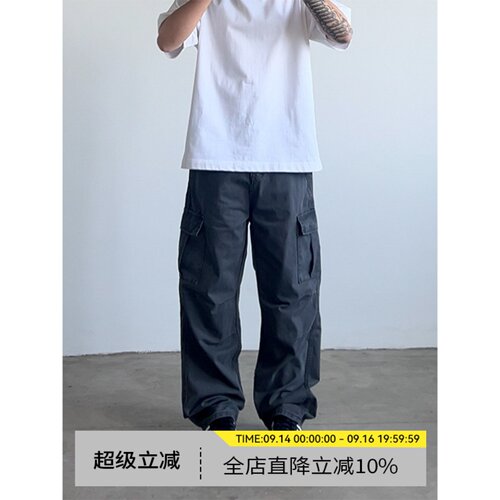 美式复古多口袋宽松直筒工装裤