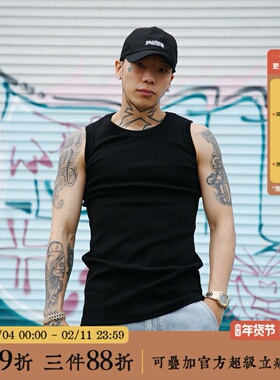 CRASHER重磅380克弹性螺纹背心嘻哈街头奇卡诺紧身无袖打底衫