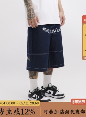 BBCN STORE美式复古工装短裤设计感刺绣纯棉宽松直筒六分牛仔裤