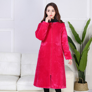 外穿护衣围裙工作服 收腰长袖 罩衣女冬加长款 加绒厚羽绒服外套韩版