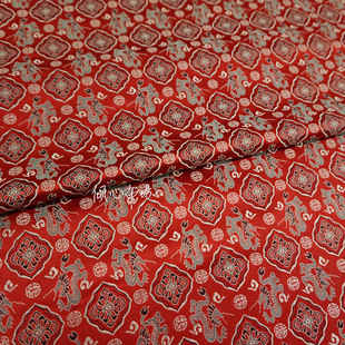 红色底菱形如意小龙福寿宋锦织锦缎布料 旗袍装裱丝绸缎子面料