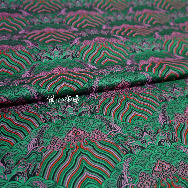 特 浓郁绿色粉云海崖纹海水江崖织锦缎布料丝绸缎子云锦古装面料