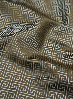 高档棕黄色驼色小回纹城墙纹万字纹织锦缎云宋锦丝绸缎子布料面料