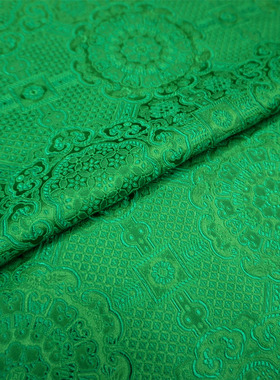 鲜绿色底纹宝相花纹团花中式织锦缎布料云宋锦丝绸缎子面料古装