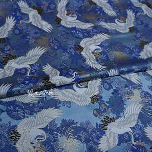 浅蓝色底织金仙鹤纹瑞鹤图加厚织锦缎面料茶席马甲宋锦丝绸缎布料