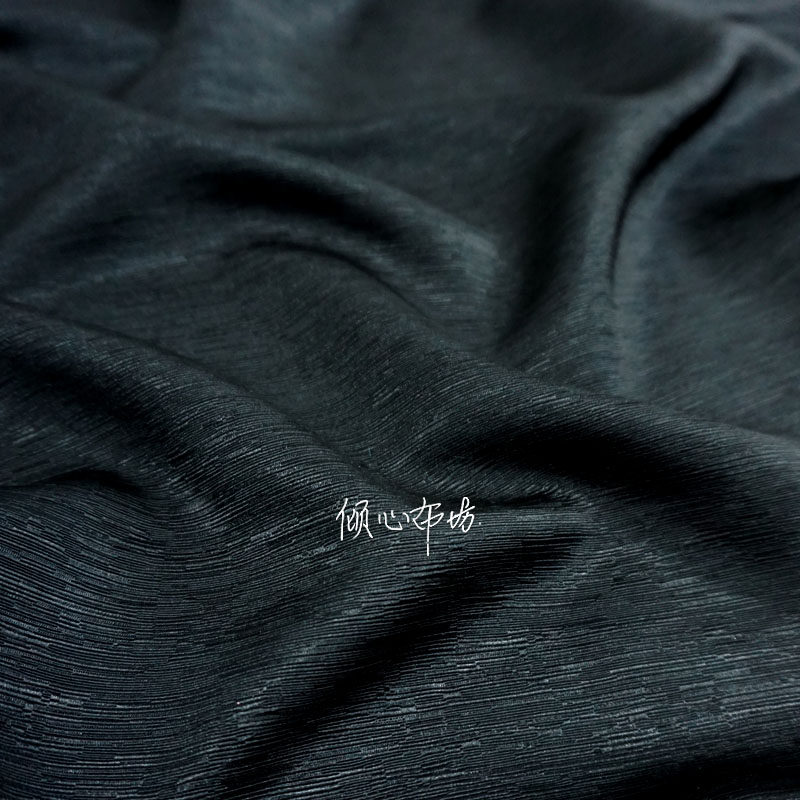纯黑色横条暗纹肌理素面纯色加棉织锦缎布料旗袍汉服装面料绸缎