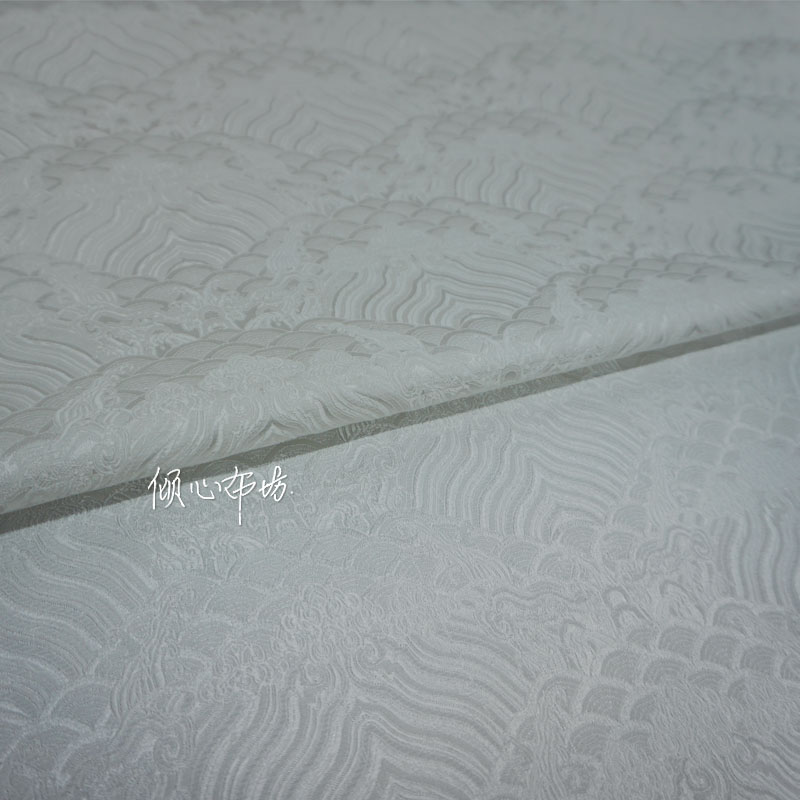 白色海崖织锦缎布料绸缎云锦面料