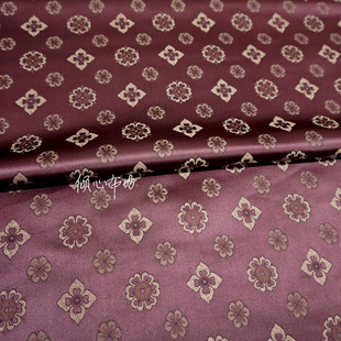 绛紫色可爱隋唐朝朵花纹柿蒂纹织锦缎布料国潮宋锦丝绸缎子面料