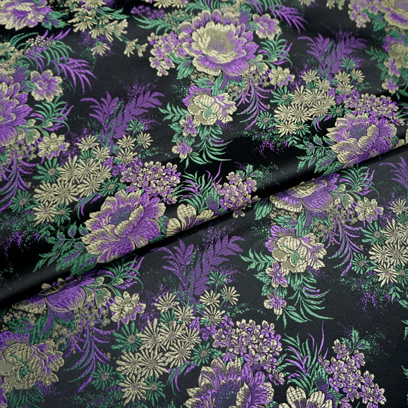 优雅气质紫绿色文艺花草织锦缎