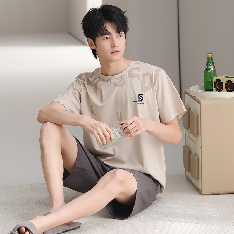 莫代尔爽棉休闲家居男性睡衣春夏季新款短袖套装柔软凉感运动外穿