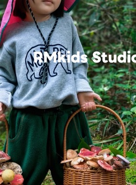 RM原创设计秋新品男女儿童宝宝卡通字母熊山峰圆领毛圈卫衣蓝灰色