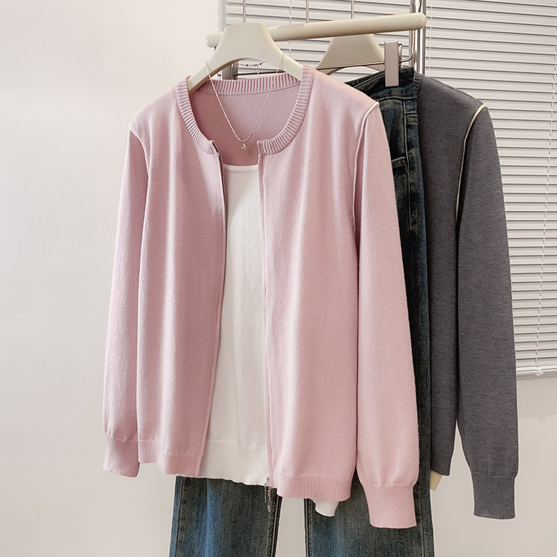 大码灰色毛衣开衫正肩卫衣外套女秋2025新款胖mm假两件针织衫上衣