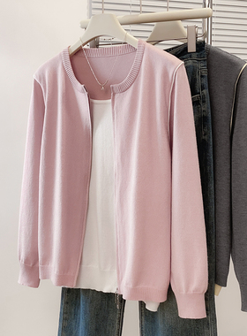 大码灰色毛衣开衫正肩卫衣外套女秋2025新款胖mm假两件针织衫上衣