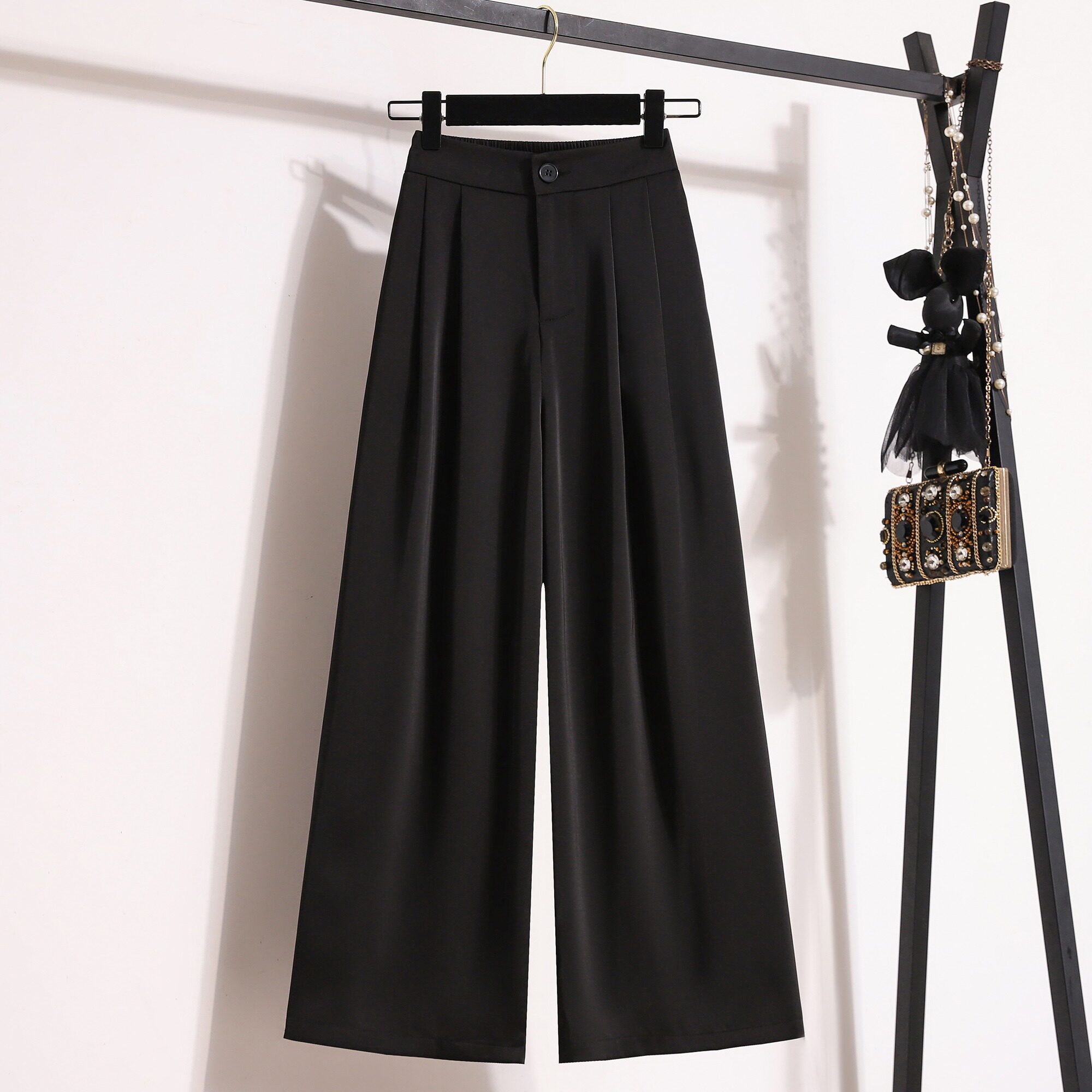 大码女装凉感面料醋酸阔腿裤女春夏新款胖mm显瘦休闲西装九分裤子