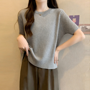 大码女装圆领针织正肩短袖t恤女2026夏季新款胖mm显瘦高级感上衣