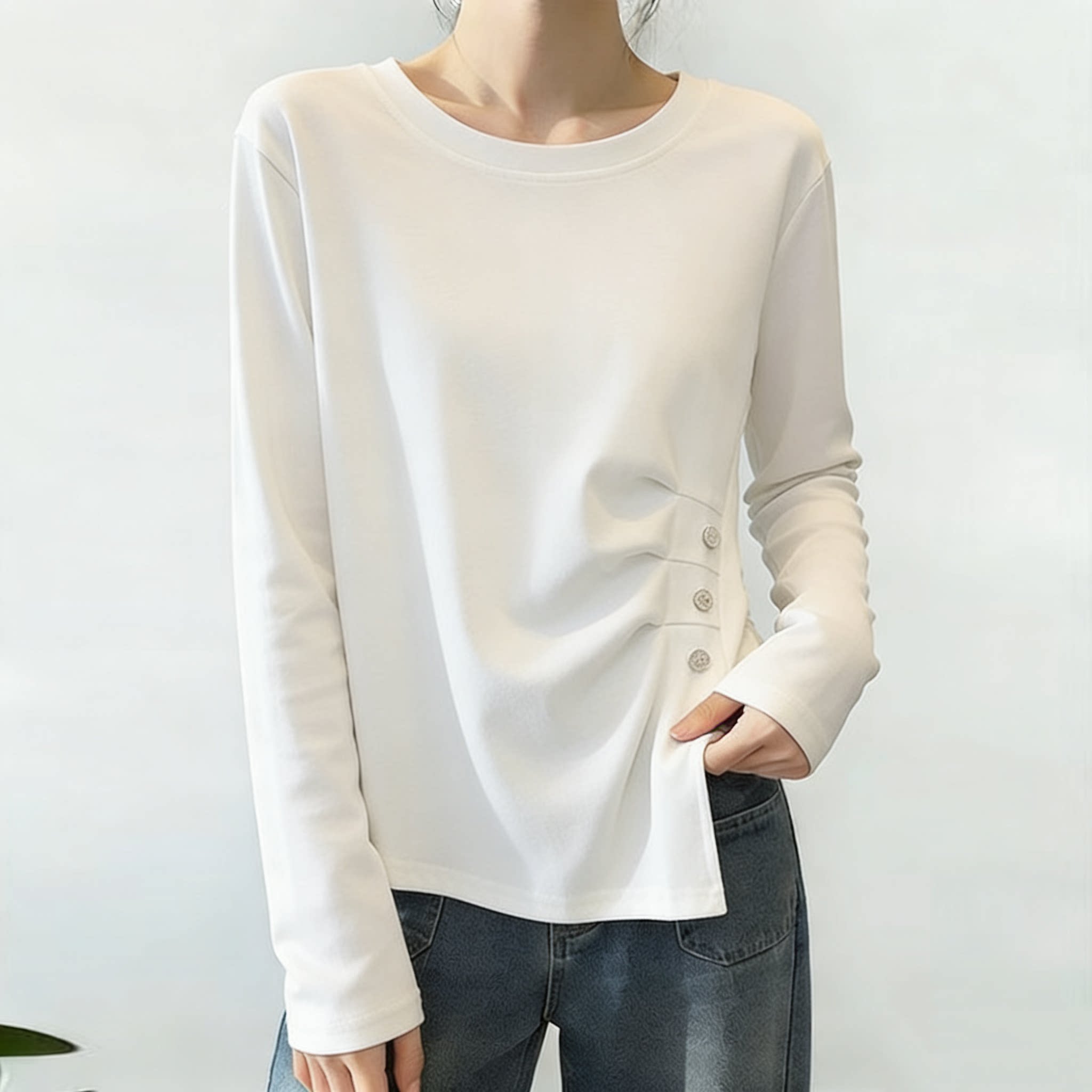 大码女装设计感不规则长袖t恤女春夏季新款胖mm显瘦宽松休闲上衣