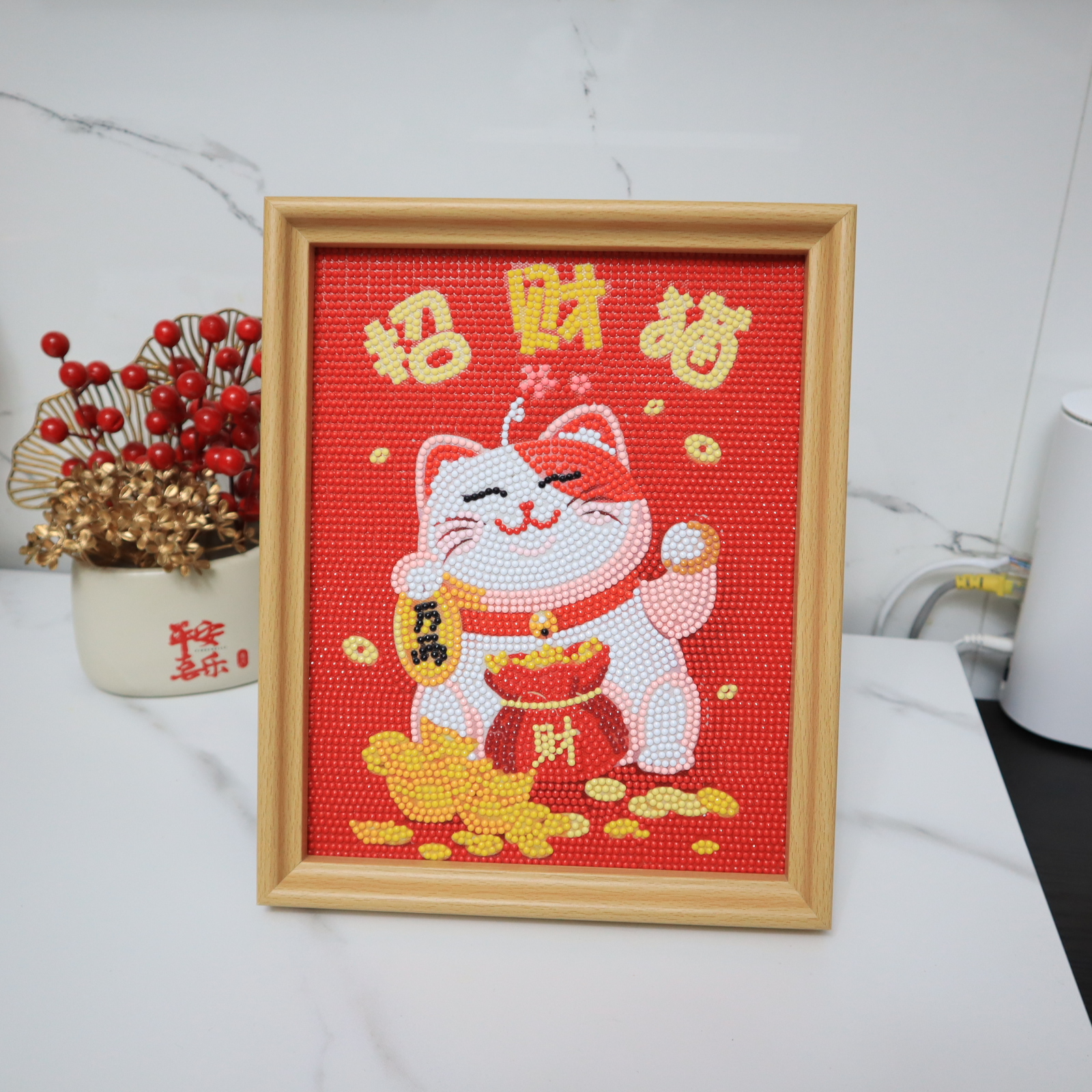 有机玻璃带框钻石画招财猫