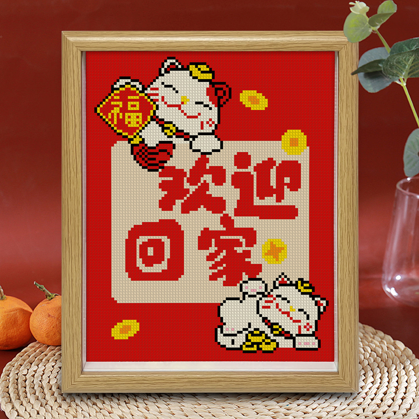 带框十字绣招财猫年轻人客厅手工diy简单绣客厅桌面小件入户摆台,居家布艺,十字绣套件,淘宝优惠券,粉丝福利购,淘宝优惠卷