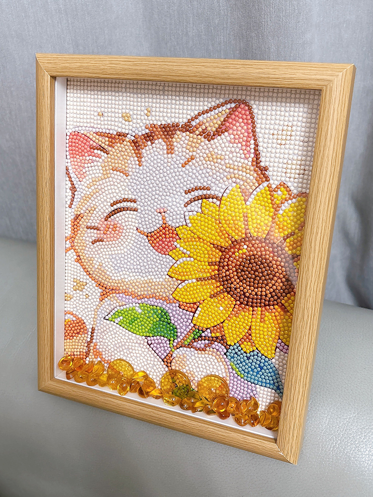 2025新款向日葵猫咪可爱钻石画十字绣手工diy摆台小幅客厅装饰件