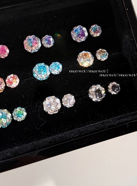 Maywct 重工手捧花切爆闪渐变锆石钛钢耳骨钉耳蜗耳钉耳饰百搭