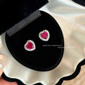 Maywct 朗姆假日 玫红满钻爱心钛钢耳钉气质精致轻奢高级感耳骨钉
