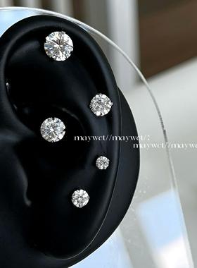 Maywct 简约迷你精致四爪小水钻石睡觉不用摘养耳S925耳钉超闪