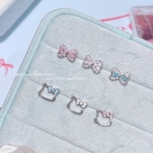 Maywct 爆闪绝美镂空KT猫蝴蝶结甜美可爱精致钛钢平底耳钉耳骨钉