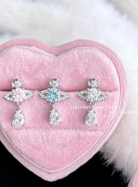 Maywct 土星水滴吊坠八心八箭锆石爆闪小众高级感钛钢耳垂钉耳骨