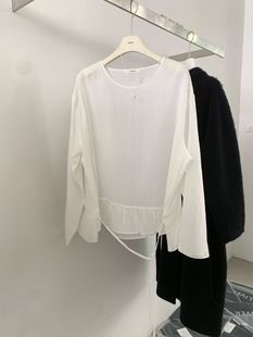 衬衫 sliver兰精天丝花边白色抽绳圆领打底小衫 韩版 26年早春新款